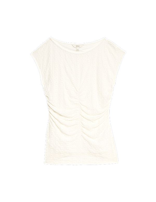 Ruched Mesh Slash Neck Top
