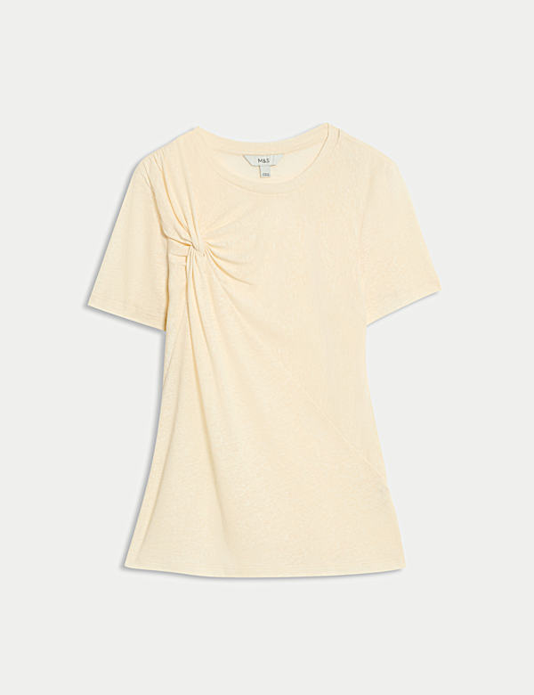 Linen Rich Crew Neck Twist Front T-Shirt - CH