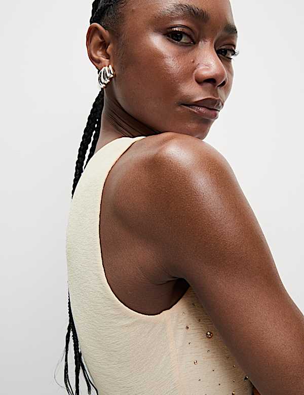 Embellished Crew Neck Vest Top
