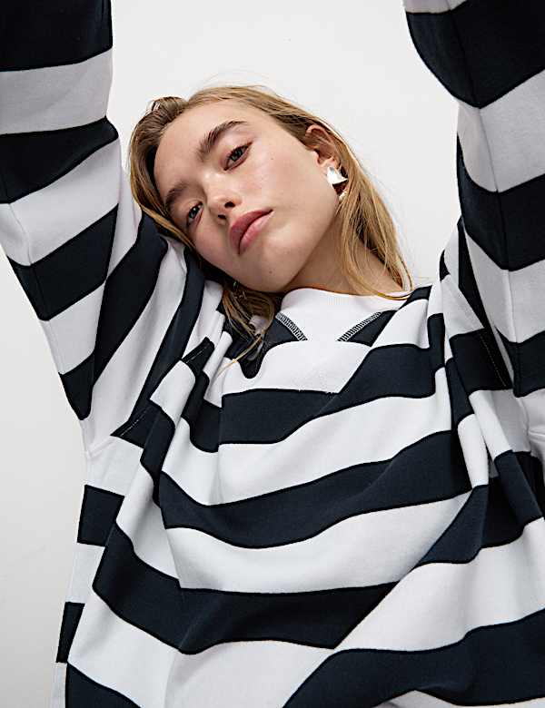 Pure Cotton Striped Crew Neck Sweat-shirt - MV