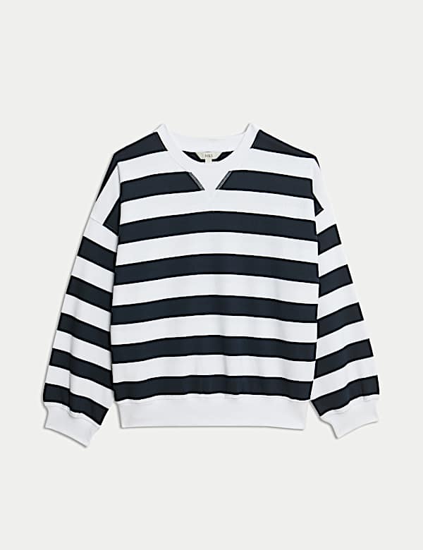 Pure Cotton Striped Crew Neck Sweat-shirt - MV