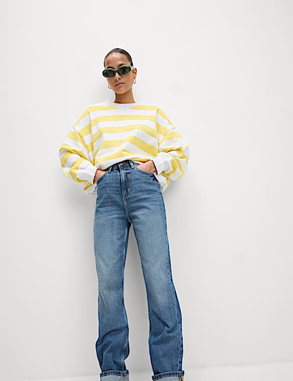 Pure Cotton Striped Crew Neck Sweat-shirt - CZ