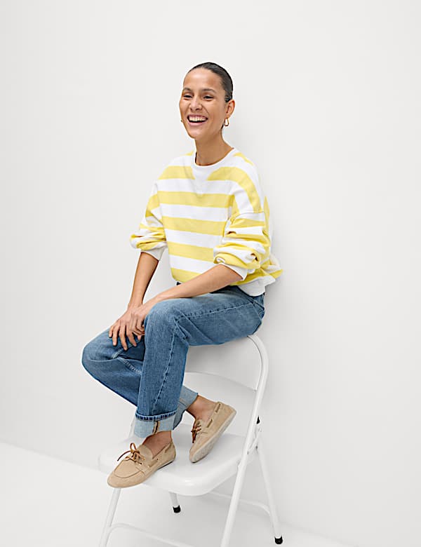 Pure Cotton Striped Crew Neck Sweat-shirt - CZ