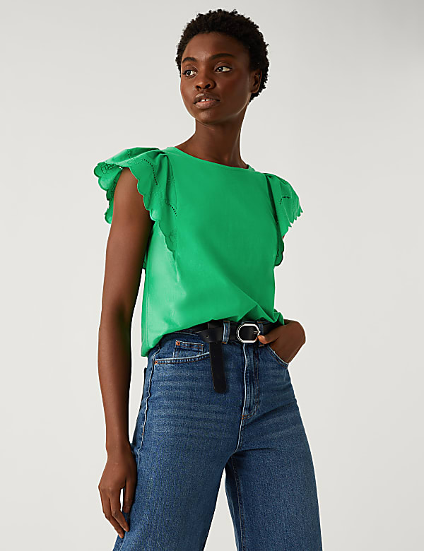 Pure Cotton Broderie Detail Top