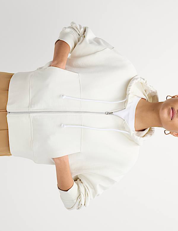 Pure Cotton Cropped Zip Through Hoodie