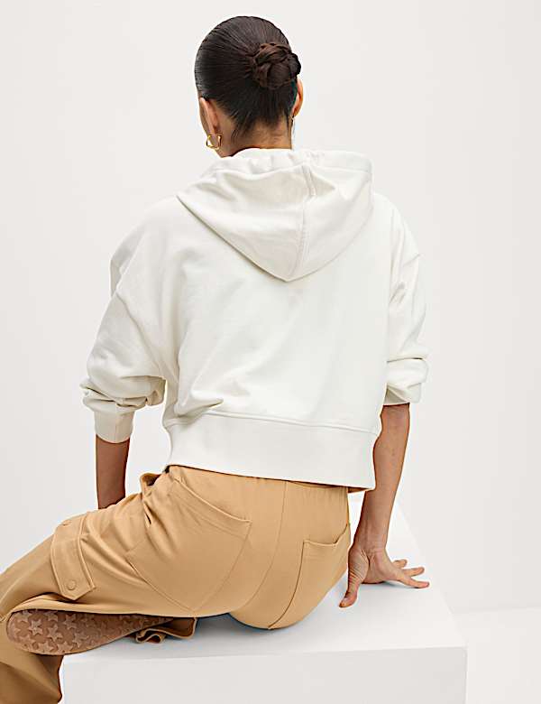 Pure Cotton Cropped Zip Through Hoodie