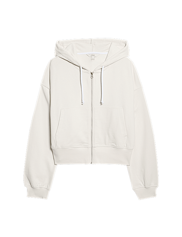 Pure Cotton Cropped Zip Through Hoodie