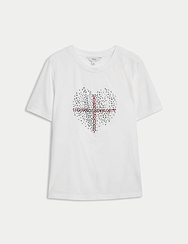 Pure Cotton Embellished Euro Heart T-Shirt