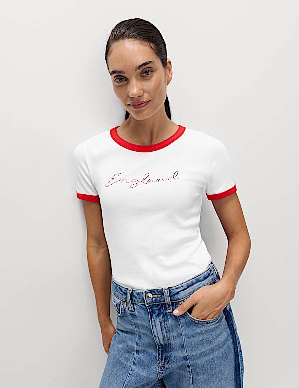 חולצת רינגר מכותנה טהורה בגזרה צרה ובעיצוב דגל אנגליה - IL