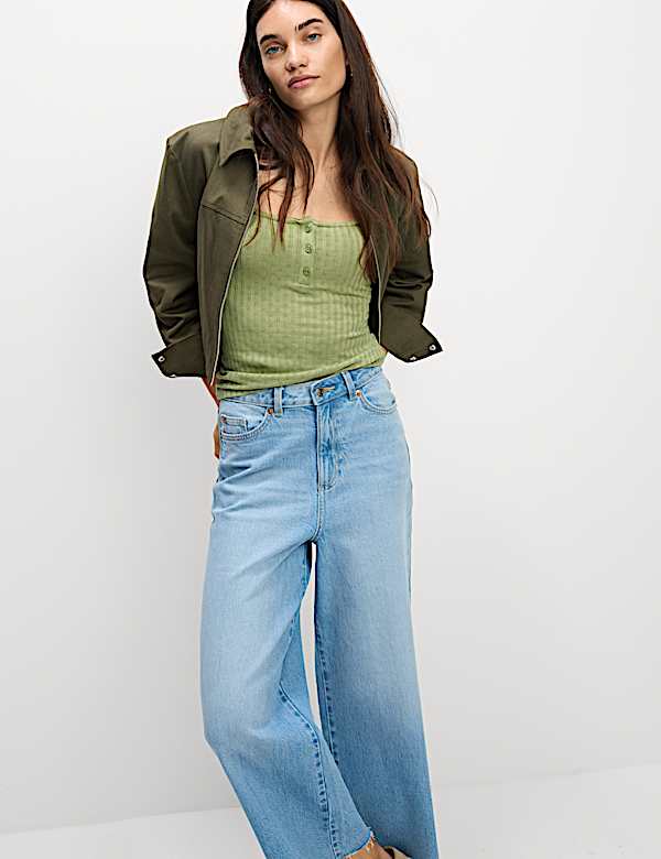 Camiseta de pointelle con escote cuadrado - US