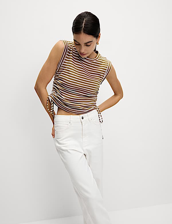 Pure Cotton Striped Drawstring Top - NO