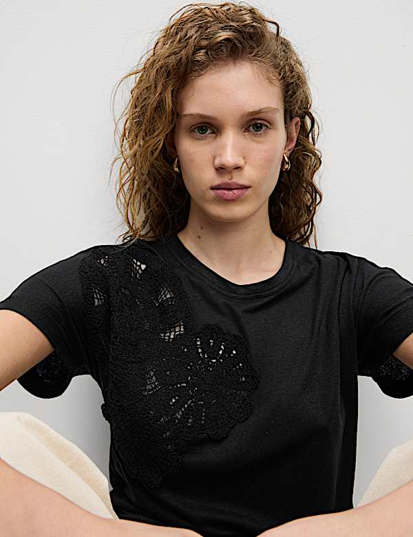 Linen Rich Embroidered T-Shirt - US