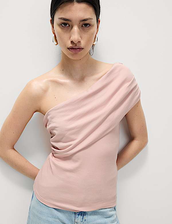 Cotton Rich Ribbed Off The Shoulder Top