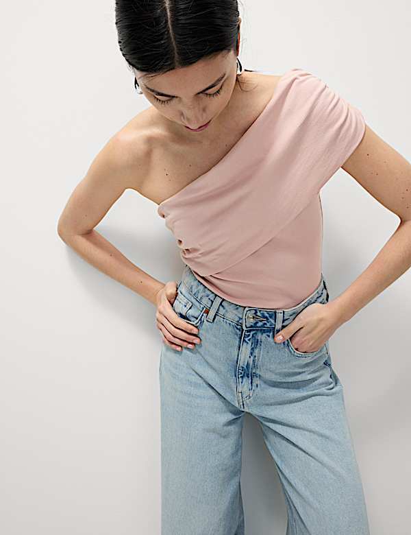Cotton Rich Ribbed Off The Shoulder Top