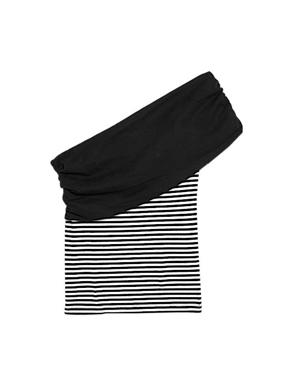 Cotton Rich Striped Ribbed One Shoulder Top