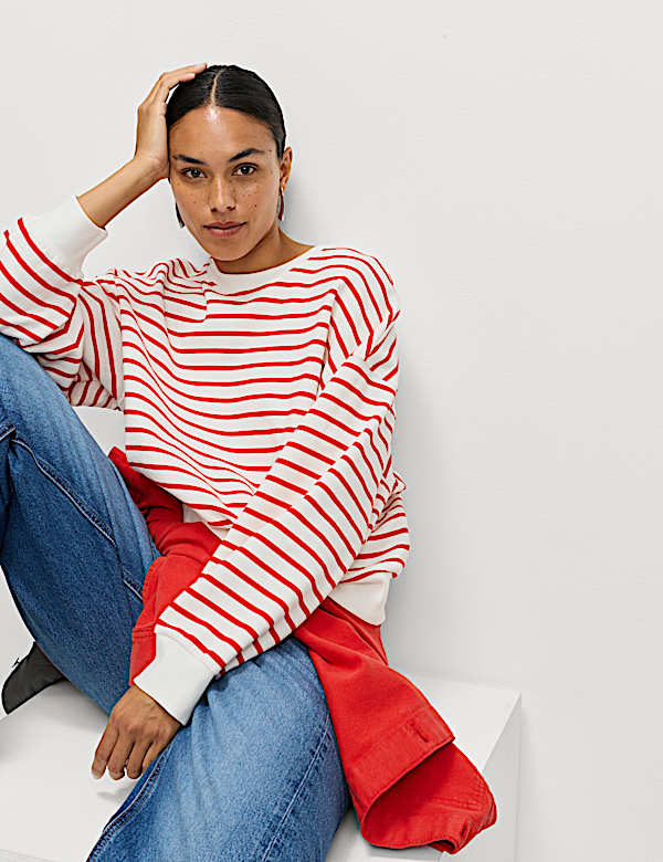 Sweat 100 % coton &agrave; rayures - FR