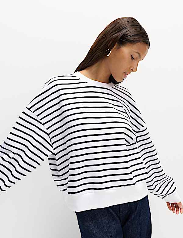 Gestreiftes Sweatshirt aus reiner Baumwolle - AT