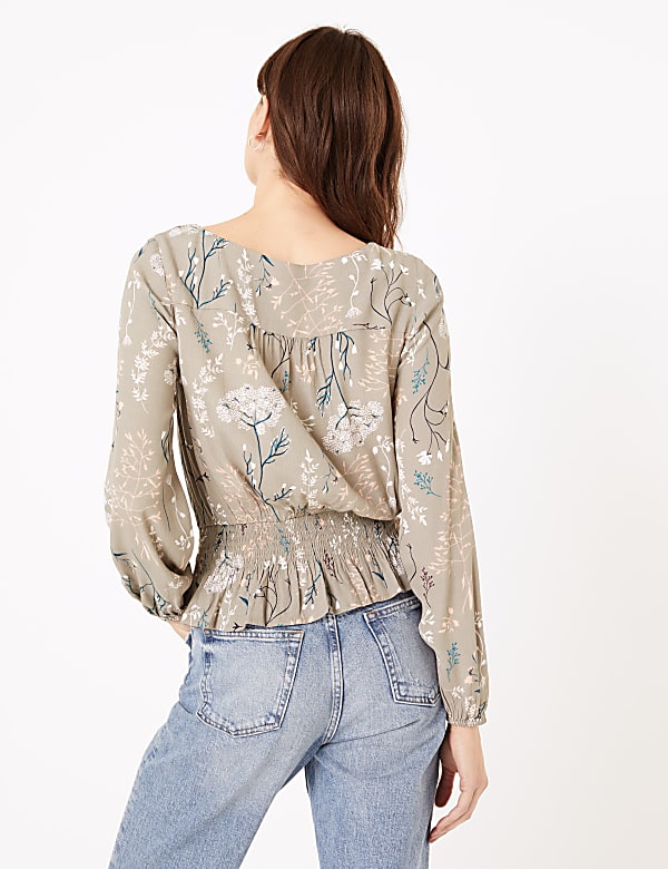 Floral Print Smocked Waisted Blouse