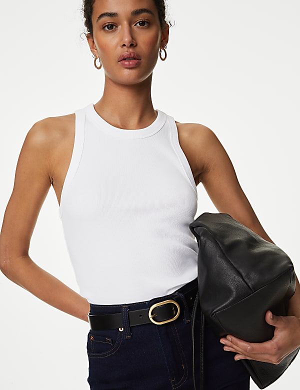 Camiseta con espalda estilo nadadora ajustada de rayas acanaladas de algodón - US