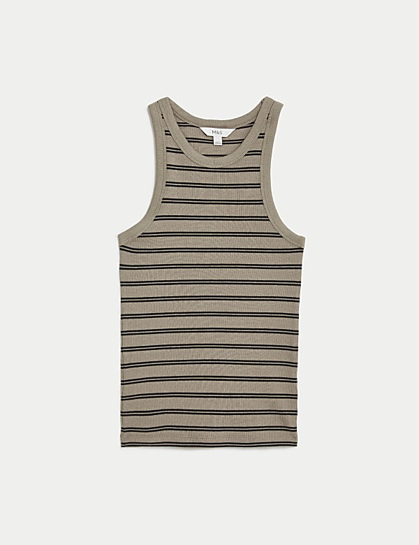 Cotton Rich Striped Ribbed Racer Back Vest - SK