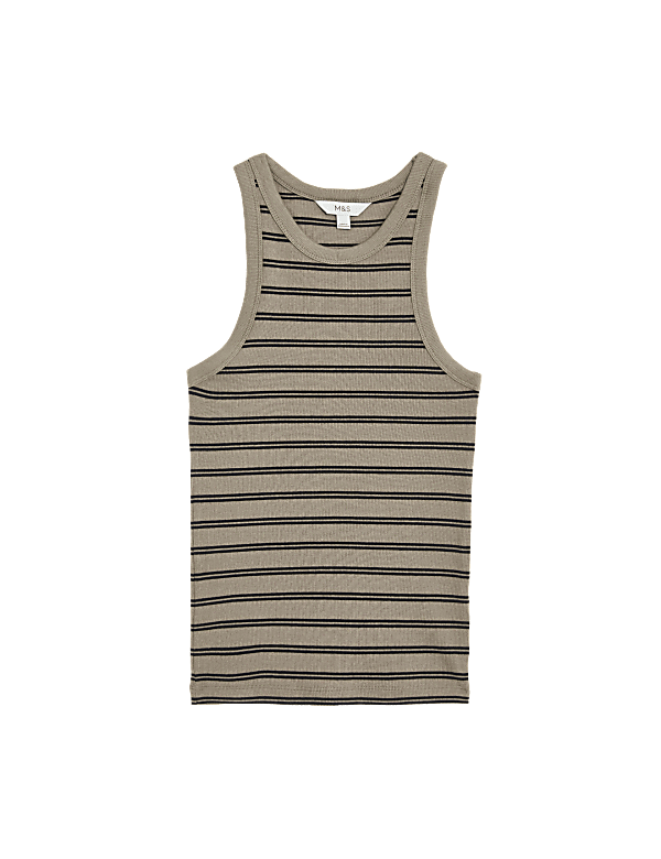 Cotton Rich Striped Ribbed Racer Back Vest