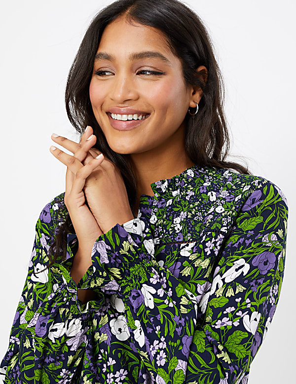 Floral Print Ruffle Neck Blouse