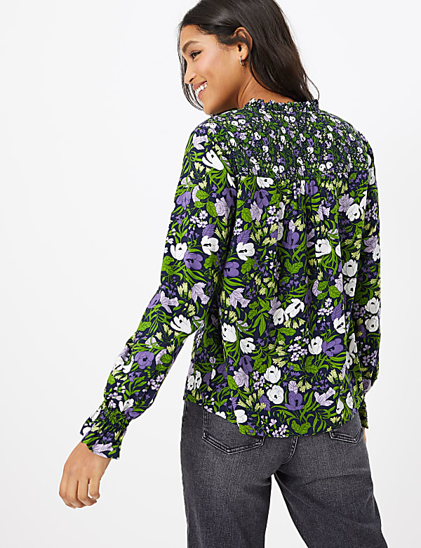 Floral Print Ruffle Neck Blouse