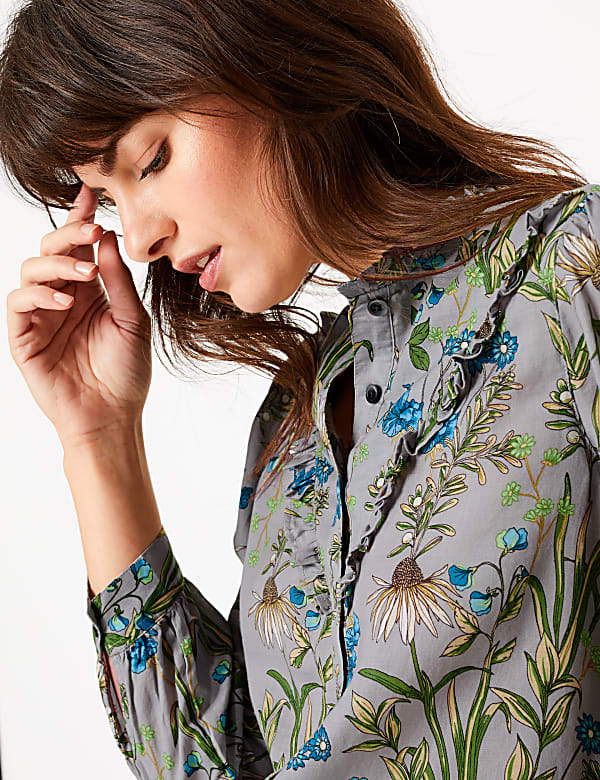 Cotton Blend Floral Print Blouse