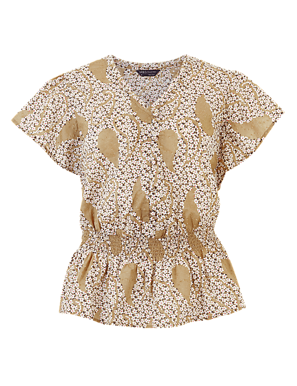 Pure Cotton Floral V-Neck Blouse
