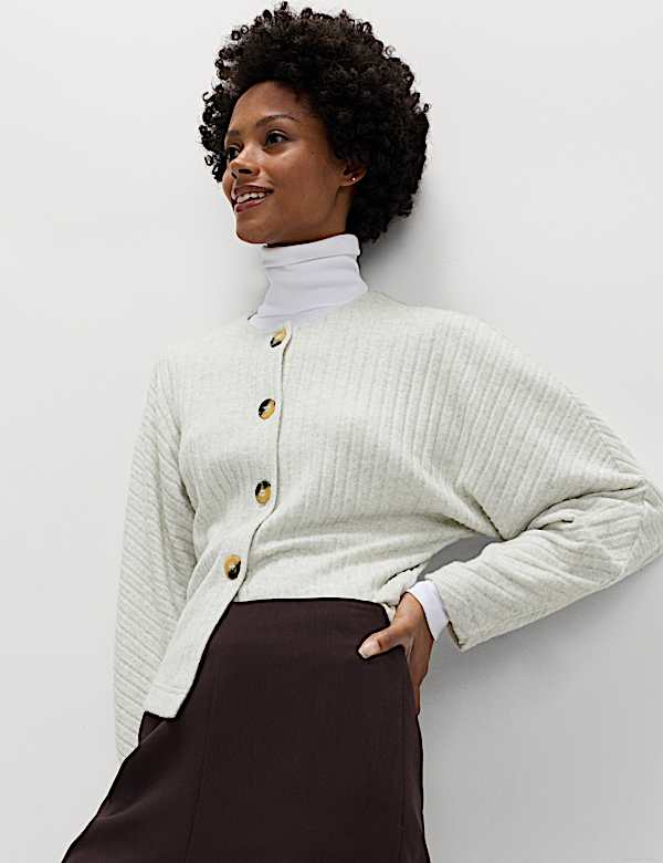 Wide Rib Cosy Button Front Cardigan - MV