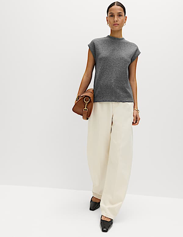 Top en maille de coton m&eacute;lang&eacute; &agrave; col montant - FR