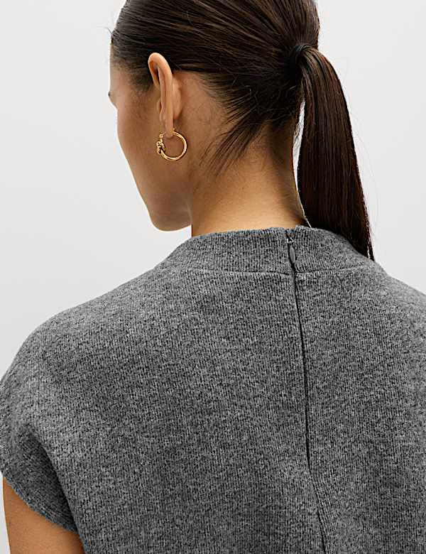 Top en maille de coton m&eacute;lang&eacute; &agrave; col montant - FR