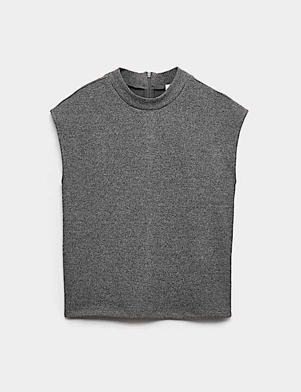 Top en maille de coton m&eacute;lang&eacute; &agrave; col montant - FR