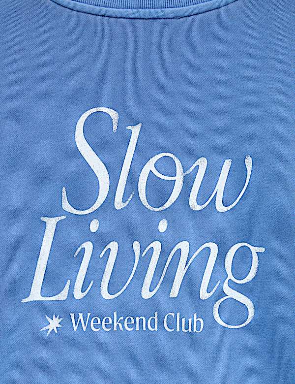 Pure Cotton Slogan Side Striped Sweatshirt