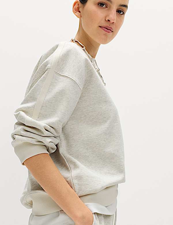 Pure Cotton Slogan Side Striped Sweatshirt