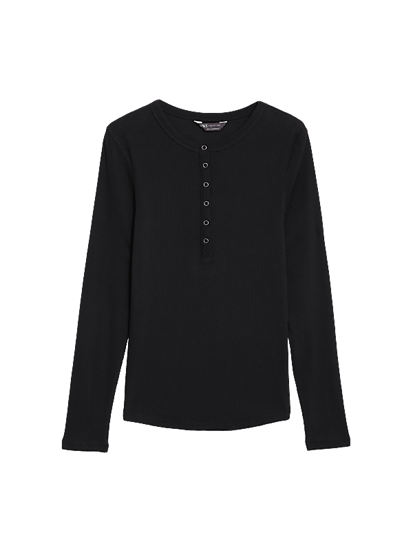 Cotton Rich Ribbed Henley Top