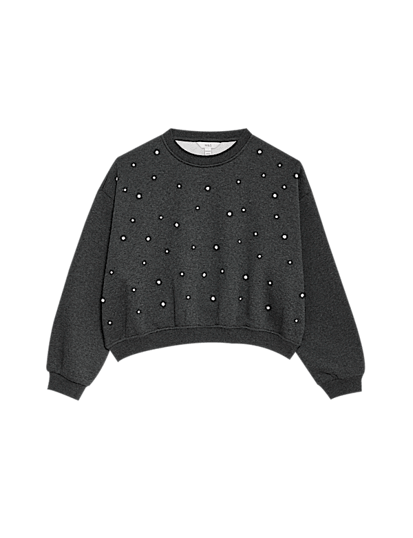 Cotton Blend Embellished Sweatshirt