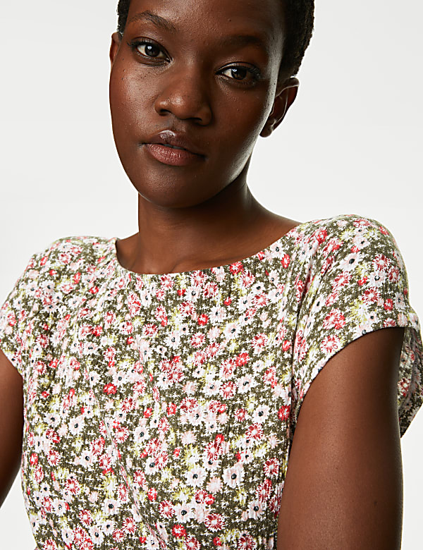 Cotton Blend Floral Off The Shoulder Top