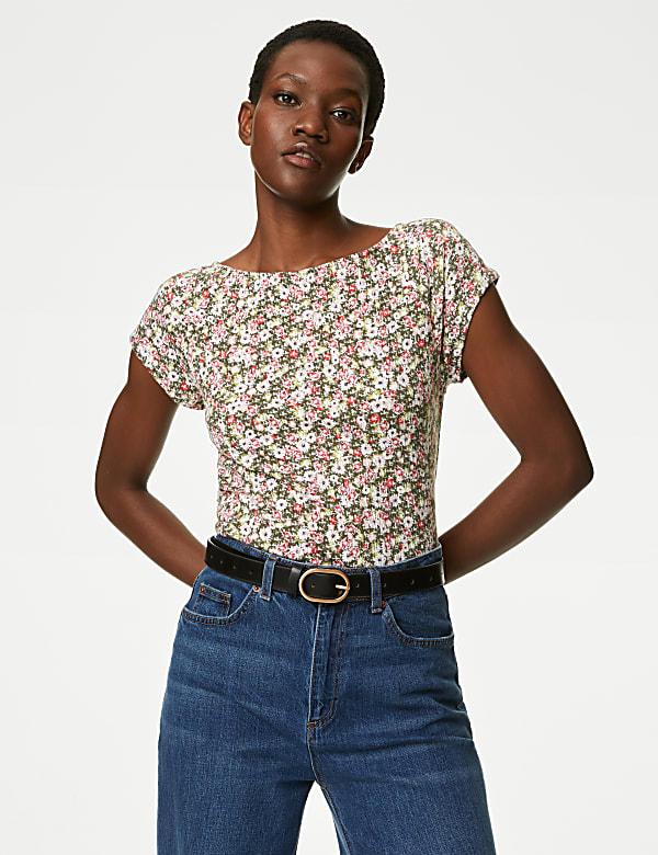 Cotton Blend Floral Off The Shoulder Top