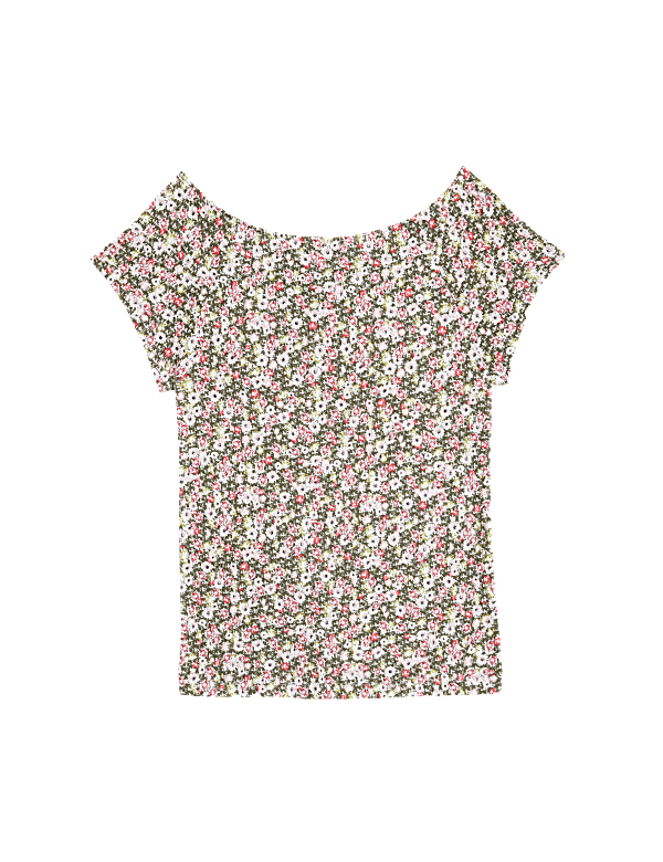 Cotton Blend Floral Off The Shoulder Top