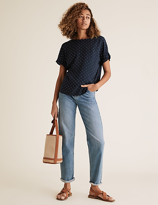 Polka Dot Frill Detail Short Sleeve Top