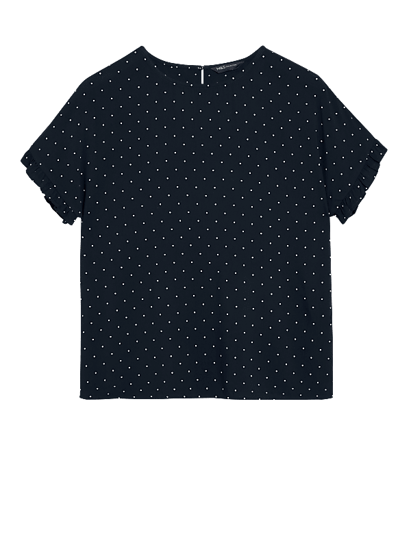 Polka Dot Frill Detail Short Sleeve Top