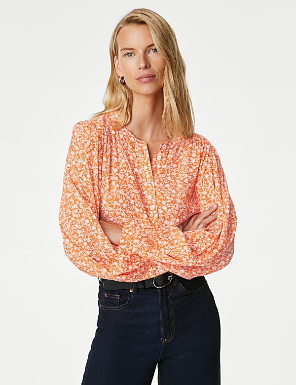 Printed Longline Button Through Blouse - RO