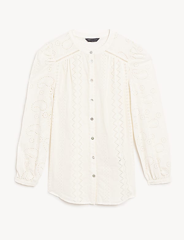 Pure Cotton Broderie V-Neck Longline Blouse