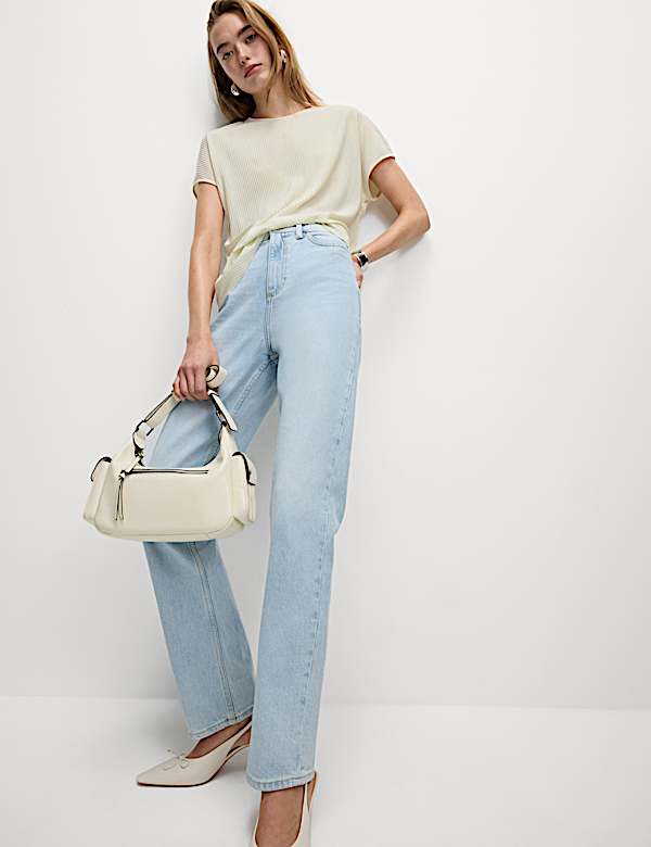 Plisse Round Neck Top