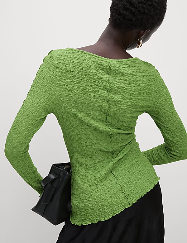 Textured Slash Neck Top
