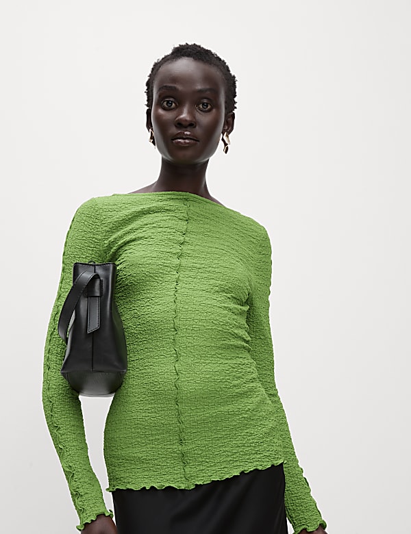 Textured Slash Neck Top