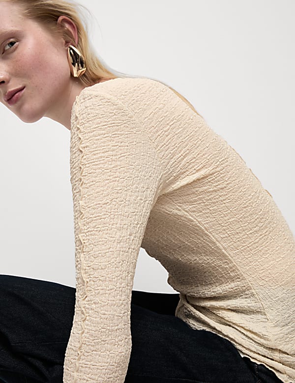 Textured Slash Neck Top