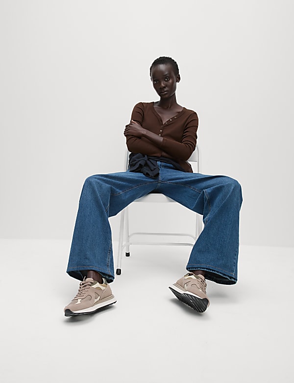 Top en coton &agrave; col V et motif c&ocirc;tel&eacute; - LU