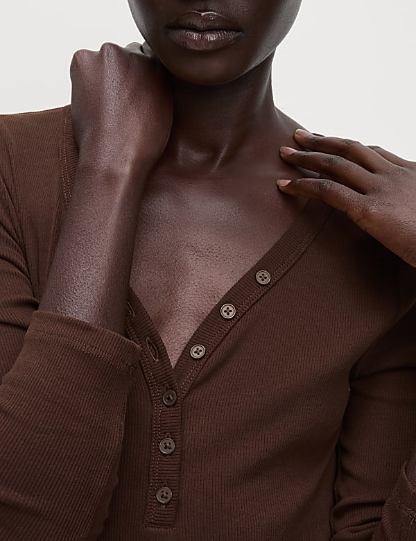 Top en coton &agrave; col V et motif c&ocirc;tel&eacute; - LU